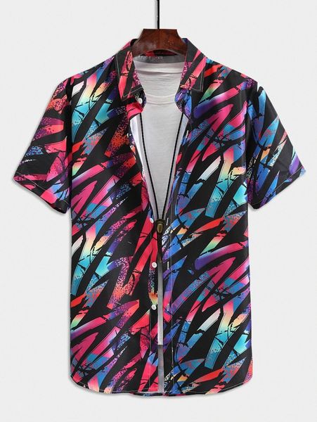 

romwe guys allover print shirt without tee r6ft#, White;black