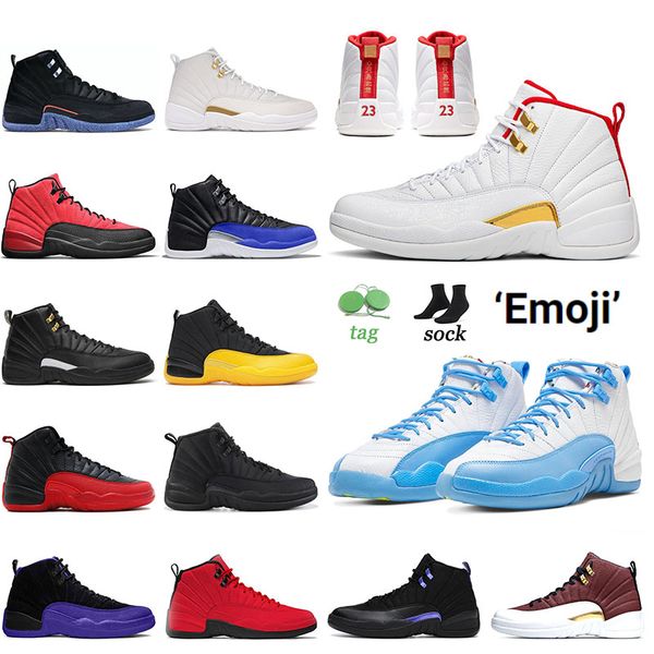 

12s boots basketball shoes 12 whit blue emojis jumpman 23 utility mens kers twist xii blue university gold ice cream flu game hyper royal me, Black