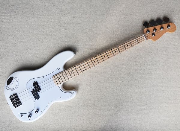

4 strings white electric bass guitar with maple fingerboard 20 frets