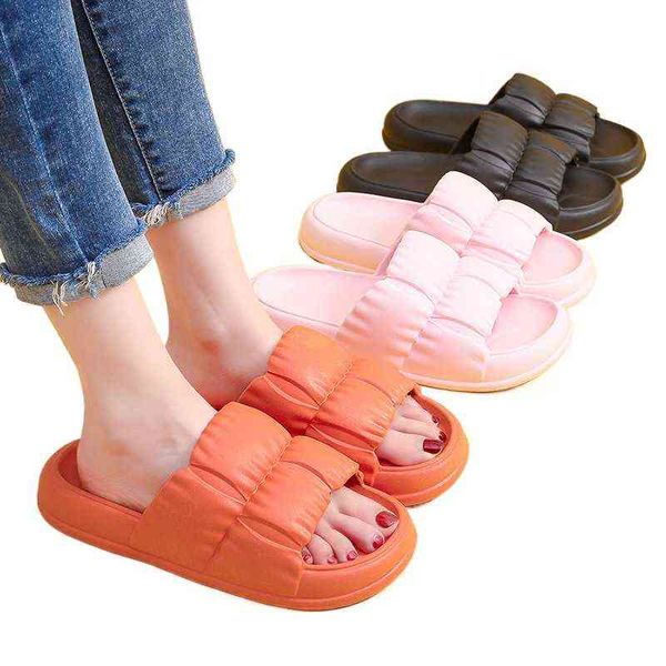 

2022 new eva men and women stepping on shit feeling soft bottom slippers non-slip wear-resistant shower outer wear dual-use t220731, Black
