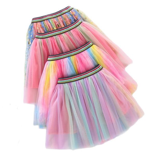 

children's rainbow skirts school girl mesh tutu birthday princess party show dance skirt gauze mid-waist ball gown faldas 220423, Blue