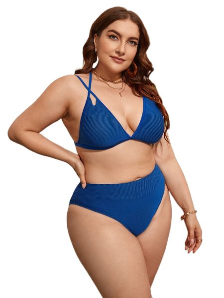 

plus crisscross tie back high waist bikini swimsuit n9dr#, White;black