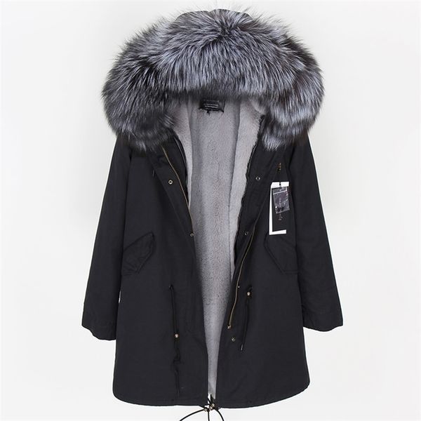 100% Real Raccoon Collar Women Jacket Women Camouflage Black Parkas Cotton Cotton Faux Fur Lining Coat Jacket 201126