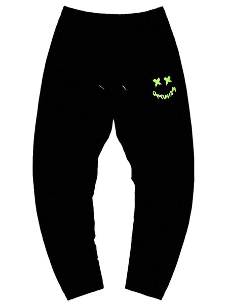 

men reflective expression print drawstring waist tapered pants 08kk#, Black