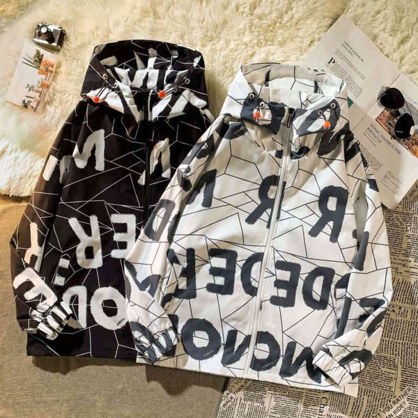

college style oversize zipper jackets men 2022 spring&autumn all-match hip hop streetwear korean trend print windbreaker coat, Black;brown