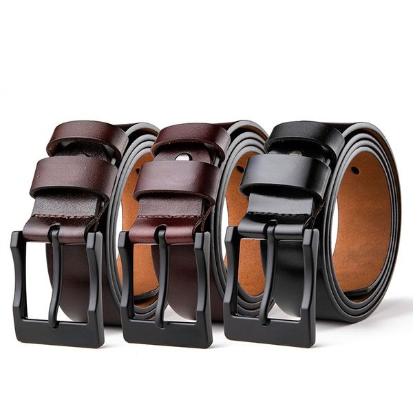 

famous brand fashion hiking leather belts men's needle buckle classic luxury belt cowhide casual youth jeans waistband, Black;brown