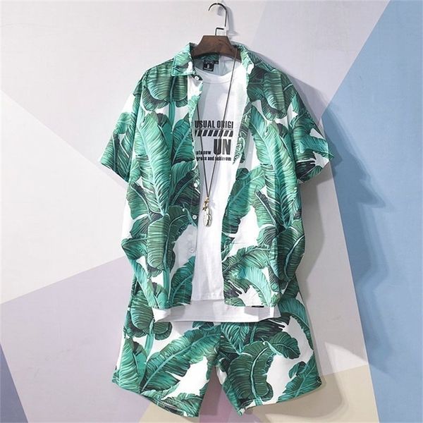 

beach clothes men hawaiian shirt set fashion clothing streetwear causal seaside outfits breathab cool shorts 220706, Gray