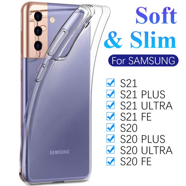 Casos de telefone de silicone claro completo para Samsung Galaxy S20 FE S21 S10 S9 S8 Nota 10 mais 9 8 20 Ultra Thin Soft Back Tampa Coque