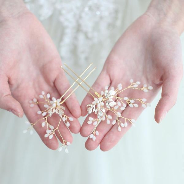 

hair clips & barrettes gold leaf bridal hairpin set handmade rhhinestone wedding headpiece fashion brides jewelry 2022, Golden;silver