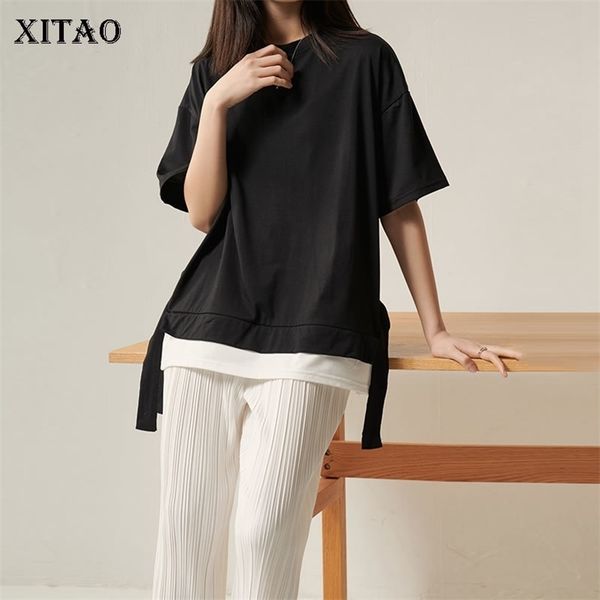 

xitao korean style fake two piece ribbon t shirt loose plus size wild women fashion women clothes spring new dmy4273 t200512, White