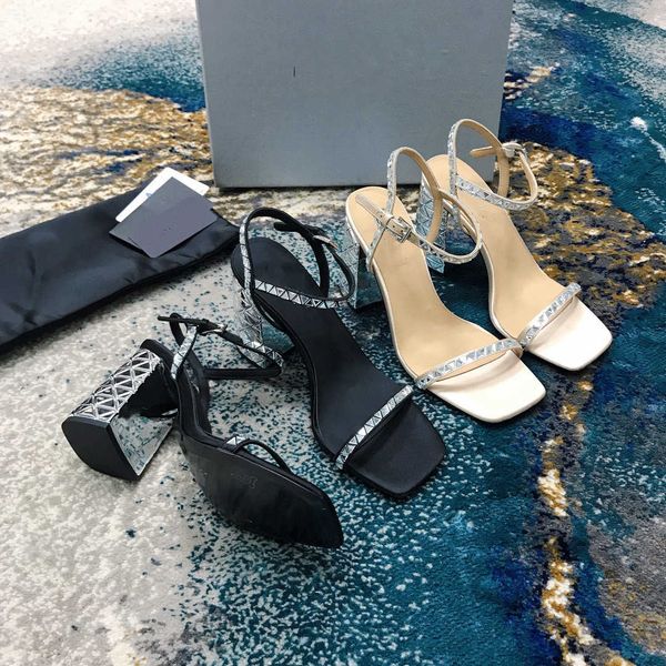 

rhinestone thick heel sandals women's 2022 spring new one-word buckle strap back open toe square toe high-heeled shoes women, Black