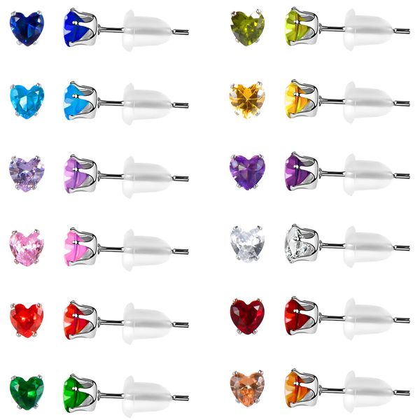 

stud heart star triangle cz earrings for women surgical stainless steel cubic amjia, Golden;silver