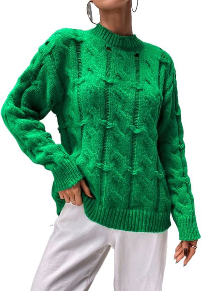 

mock neck cable knit drop shoulder sweater e5z3#, White;black