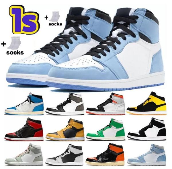 

kids big boy 1 1s university blue men basketball shoes dark mocha hyper royal patent bred electro orange unc twist mens trainers women sneak, Black