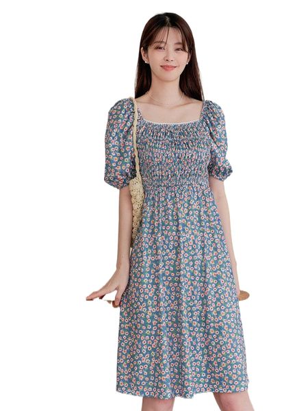

dazy ditsy floral print shirred bishop sleeve dress y0sn#, Black;gray