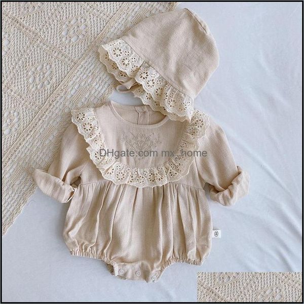 Strampler Spitze Prinzessin Kleinkind Strampler Herbst Retro Neugeborenes Baby Mädchen Kleidung Baumwolle Frühling Reine Farbe Säuglings Outfits 2 Stücke mit H Mxhome Dh2Zp