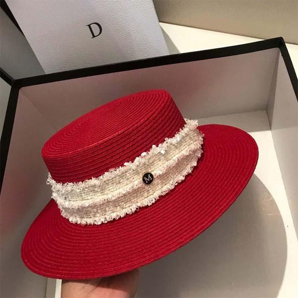 Шляпы широких краев высококачественные солнце для женщин летняя модная шляпа Flat Top Frank Hepburn Red Shade Cap Holiday Travel Sunshade White Black