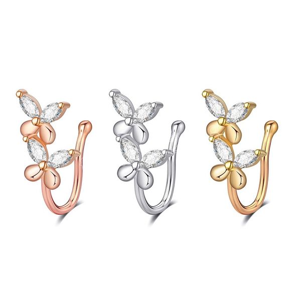 

butterfly non pierced without hole nose ring clip on nose hoop ring fake piercings ear cuff tragus earrings cartilage, Silver