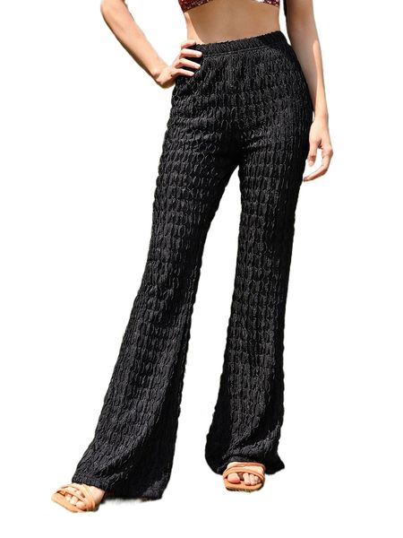 

lettuce trim flare leg pants d3ju#, Black;white