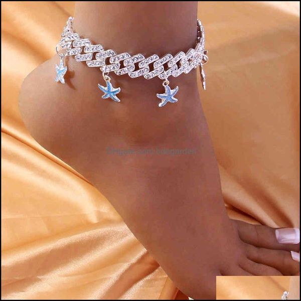

anklets cuban link starfish chain bracelets chunky whole for women men rhinestone rock punk hip hop iced out bling anklet dr bdegarden dh0d5, Red;blue