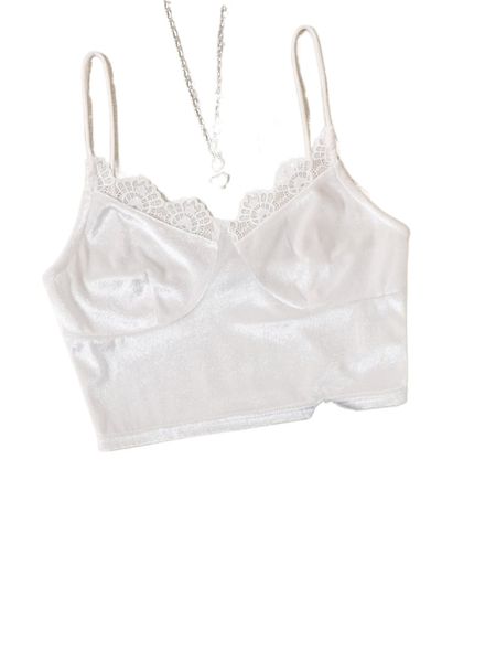 

plus lace trim velvet cami 04bp#, Black