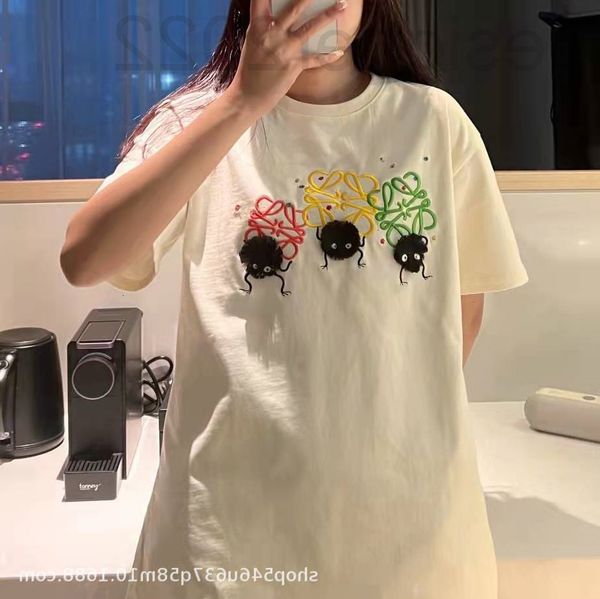 

women's t-shirt designer correct version of high-quality summer coal ball elf embroidery round neck men and women lovers short sleeve c, White