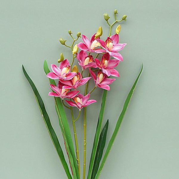 Dekoratif Çiçek Çelenkler Simüle Cymbibiyum Yeşil Yapraklar Arası Çiçek 60cm Bahçe Ev Dekoru Dayanıklı 2 Çatal Diy Yapay Sütyen