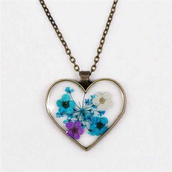 Colares pendentes charme formato de coração Flor seca Fahion Flores reais resina para mulheres colar jóias de jóias