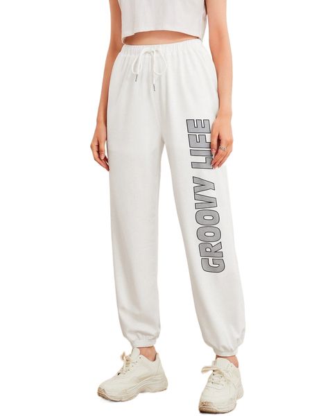 

letter graphic drawstring waist sweatpants i9ft#, Black;white