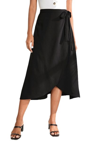 

solid knot side wrap skirt c5iu#, Black
