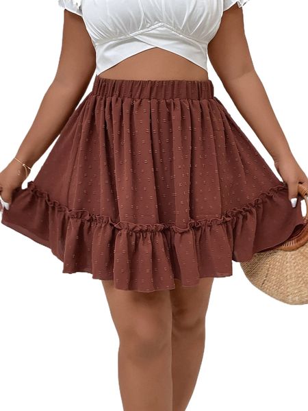 

plus swiss dot frill trim flared skirt v1nv#, Black