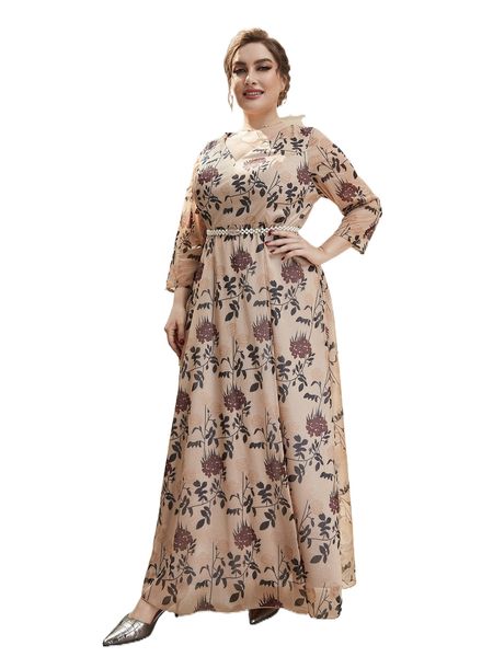 

plus floral print belted maxi formal dress f4eg#, Black