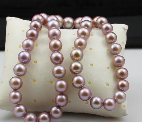 

mixed purple purple 8-9mm natural freshwater pearl necklace round luxury jewelry 18inch, Silver