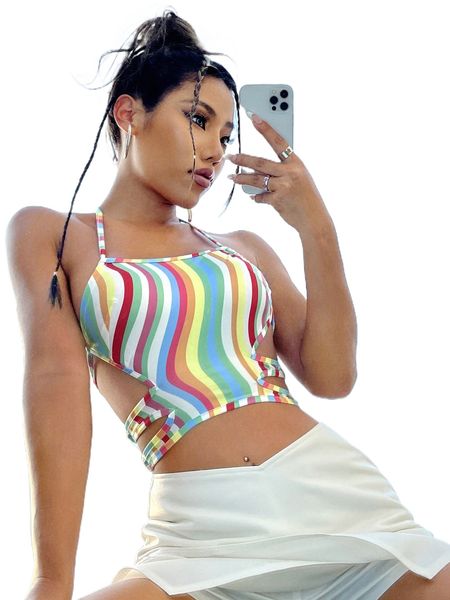 

r.ainbow striped tied open b.ack h.alter q8ux#, White