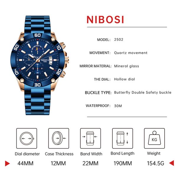 

nibosi fashion gold mens es luxury clock montre homme chronograph quartz watch men masculino 220531, Slivery;brown