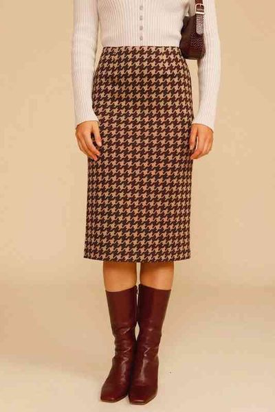

skirts qianniao high waist knitted printed bag hip skirt 30660 in autumn and win, Black
