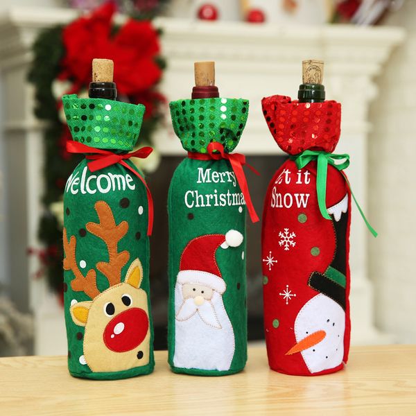 Noel dekorasyonları Noel Baba'nın Şarap Şişesi Çantası Hediye Çantaları Şampanya Kapakları Seated Wine Şişeler Kapak