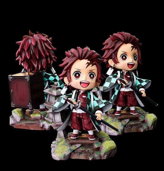 

16cm q version anime demon slayer figure kamado tanjirou pvc action figure toys collectible model toys kid gift g220707