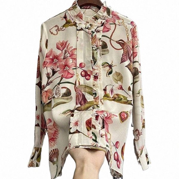 

chic lady's ruffles blouses 2021 spring autumn floral print women's long sleeves shirts c427 & c8ai#, White