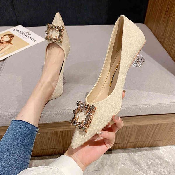 

sandals autumn french style temperament square buckle versatile women's single shoes pointed shallow mouth crystal heels bms9, Black