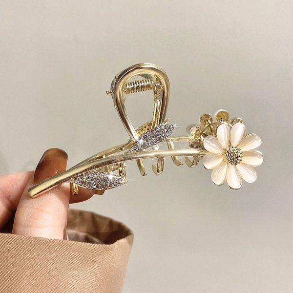 

sweet rhinestone opal flower shape hair clips girls metal hair claw chic barrettes hairpins women hair accessories gift, Slivery;white