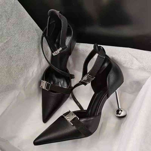 

dress shoes baotou high-heeled sandals women's spring and summer pointed thin heel black shoes shallow mouth single xoa1