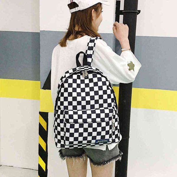 

school bags new nylon backpack black and white plaid outdoor student bags