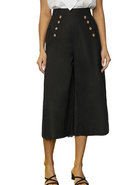 

fake button wide leg pants u5rx#, Black;white