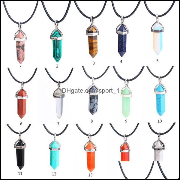 

pendant necklaces pendants jewelry 32colors natural stone reiki healing hexagonal opal amethysts quartz pink crysta dhjo2, Silver