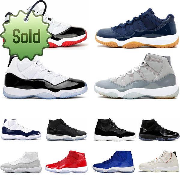 

jumpman 11 11s mens basketball shoes 25th anniversary low legend university blue white bred concord cap and gown men women sneakers trainers, Black