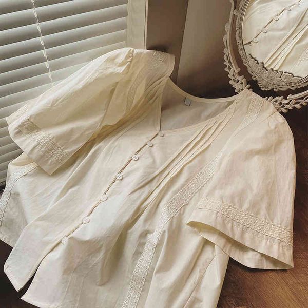 

women's blouses shirts 2022 french bubble sleeve chic blouse women's 2022 summer v-neck design sense niche shirt mmoq, White