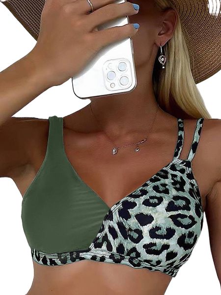 

leopard print asymmetrical neck bikini h2my#, White;black