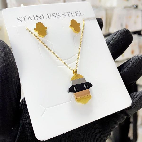 Orecchini Collana Acciaio inossidabile Set mano per donna Uomo Gesto color oro Pendenti a catena lunga Gioielli estetici Regalo di compleannoOrecchini