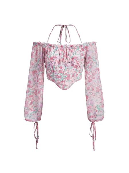 

mod ditsy floral print ruched bust shirred back high low blouse h8su#, White